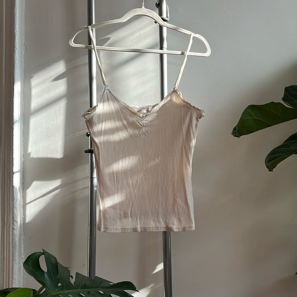 Urban outfitters Y2K project social vintage ribbed off white ruffle tank size M